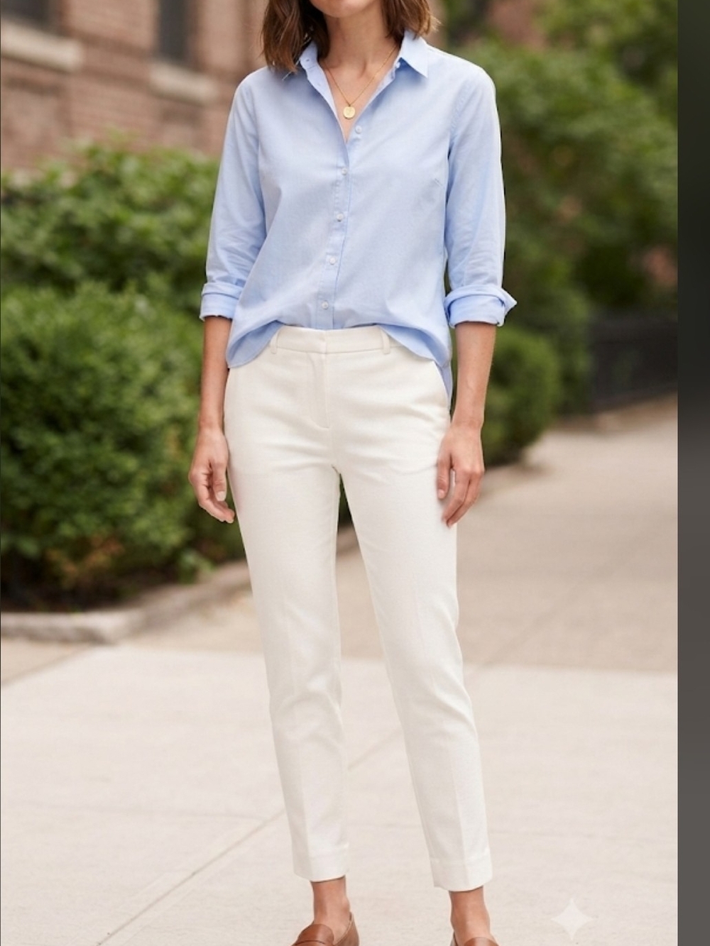 White House Black Market Ecru Slim Ankle Pants with Neutral Waistband Detailing
